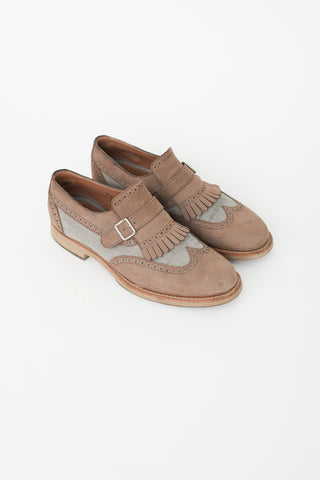 Brunello Cucinelli Grey 
Brown Fringe Loafer