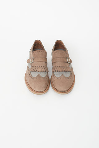 Brunello Cucinelli Grey 
Brown Fringe Loafer