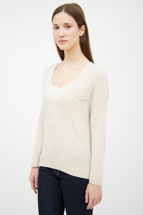 Brunello Cucinelli Cream Cashmere Knit Ribbed Sweater