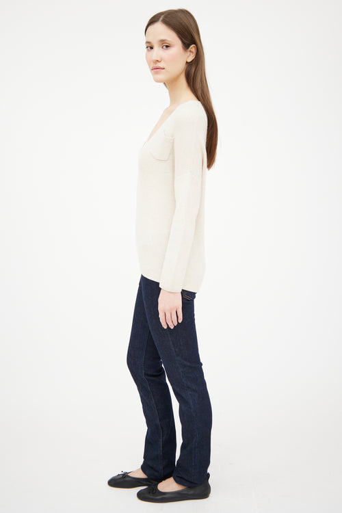 Brunello Cucinelli Cream Cashmere Knit Ribbed Sweater