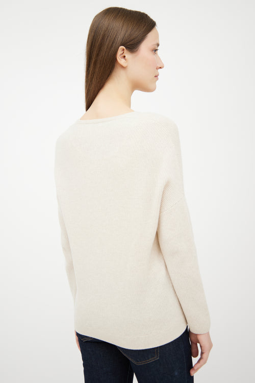 Brunello Cucinelli Cream Cashmere Knit Ribbed Sweater