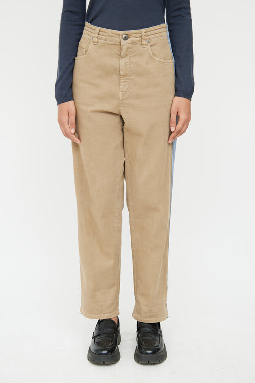 Brunello Cucinelli Brown 
Blue Stripe Drawstring Pant