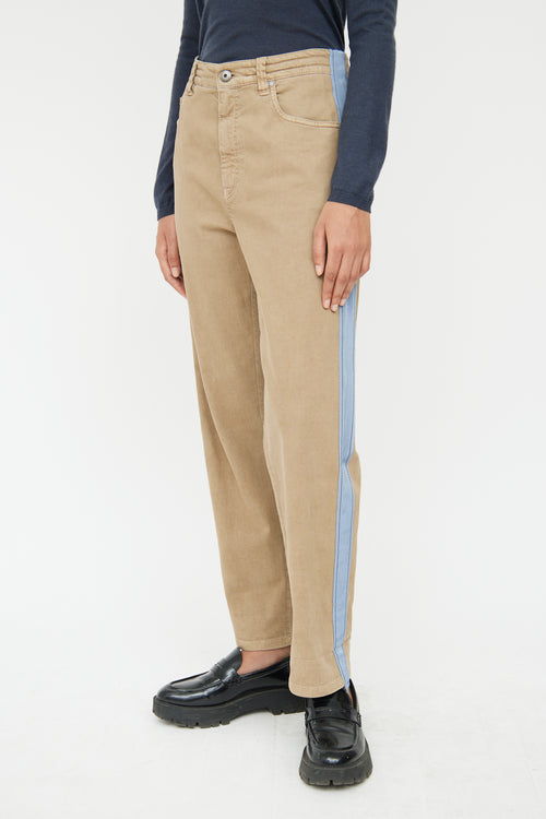 Brunello Cucinelli Brown 
Blue Stripe Drawstring Pant