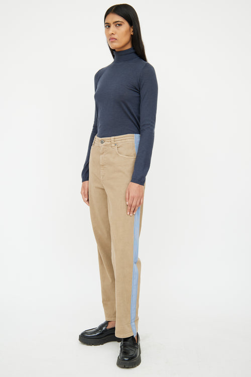 Brunello Cucinelli Brown 
Blue Stripe Drawstring Pant