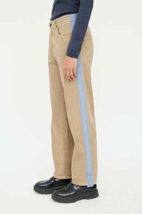 Brunello Cucinelli Brown 
Blue Stripe Drawstring Pant