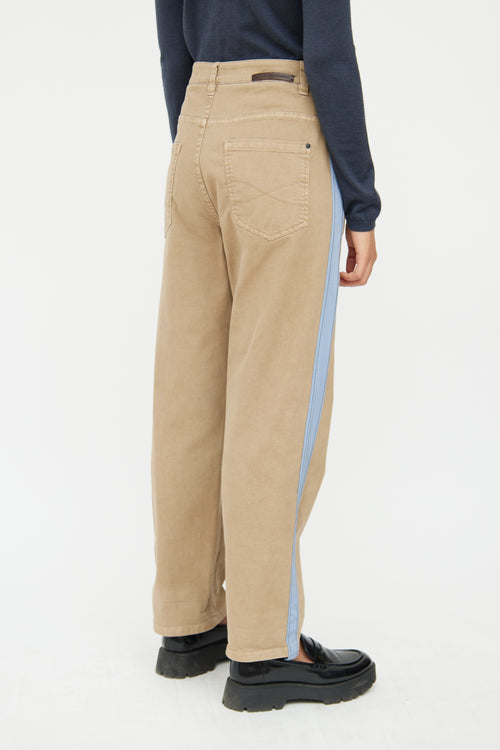 Brunello Cucinelli Brown 
Blue Stripe Drawstring Pant