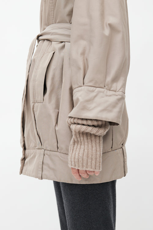 Brunello Cucinelli Beige Cashmere Lined Belted Jacket