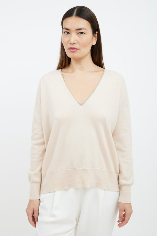 Brunello Cucinelli Beige Cashmere Monili Sweater