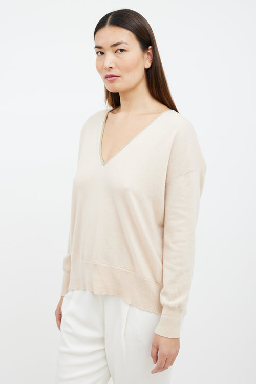 Brunello Cucinelli Beige Cashmere Monili Sweater