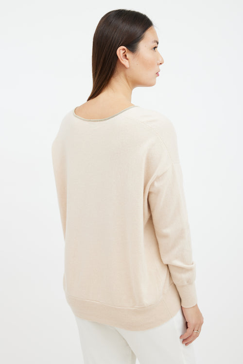 Brunello Cucinelli Beige Cashmere Monili Sweater