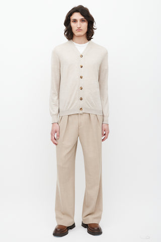 Brunello Cucinelli Beige Cashmere 
Silk V-Neck Cardigan