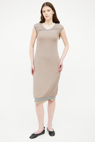 Brunello Cucinelli Brown 
Grey Pocket Sleeveless Dress