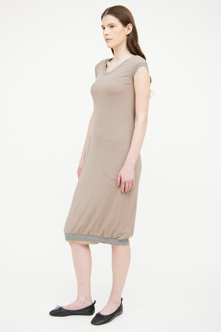 Brunello Cucinelli Brown 
Grey Pocket Sleeveless Dress