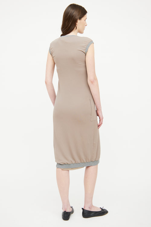 Brunello Cucinelli Brown 
Grey Pocket Sleeveless Dress