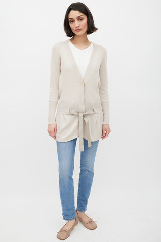 Brunello Cucinelli Beige Knit Belted Cardigan