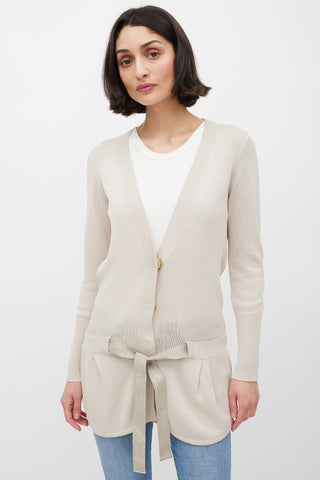 Brunello Cucinelli Beige Knit Belted Cardigan