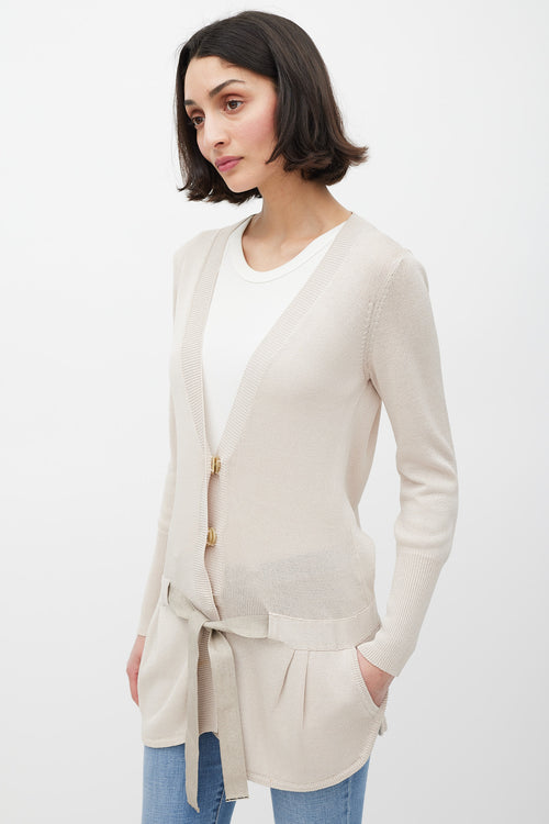 Brunello Cucinelli Beige Knit Belted Cardigan