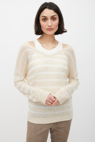 Brunello Cucinelli Beige Knit Striped Sequin Sweater