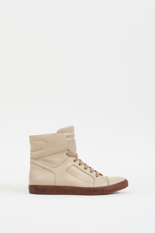 Brunello Cucinelli Beige Leather High Top Sneaker