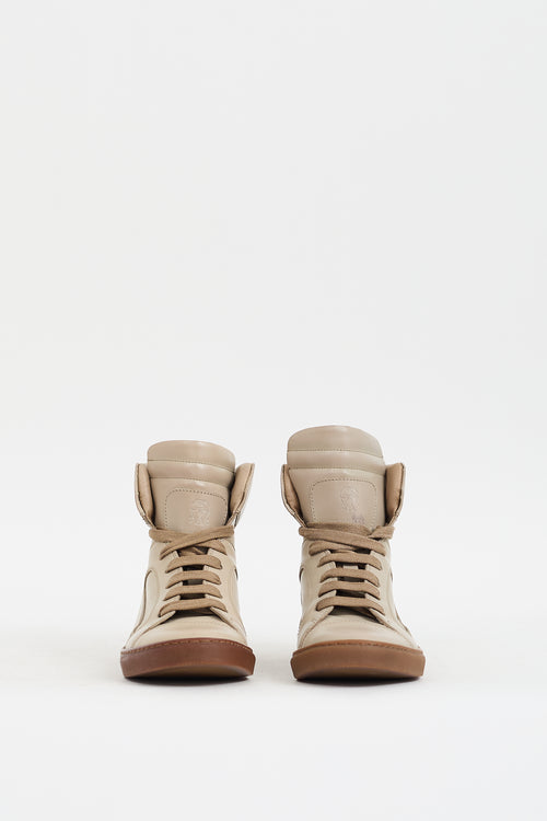 Brunello Cucinelli Beige Leather High Top Sneaker