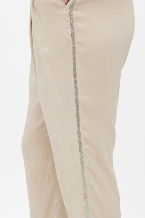 Brunello Cucinelli Beige Monilli Silk Trouser