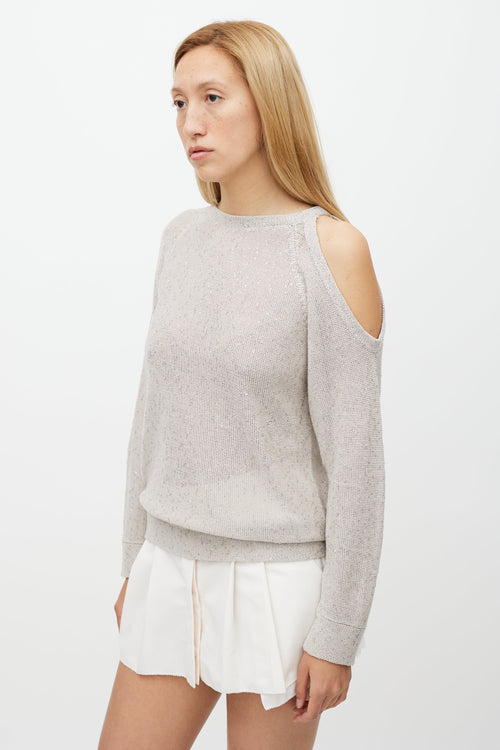 Brunello Cucinelli Beige Off The Shoulder Linen Sweater