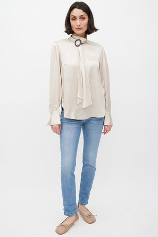 Brunello Cucinelli Beige Silk Monili Buckle Top