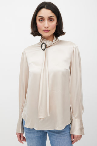 Brunello Cucinelli Beige Silk Monili Buckle Top