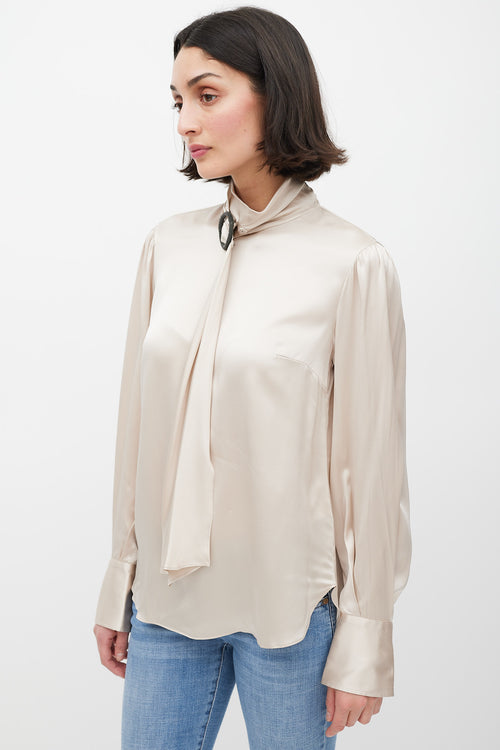 Brunello Cucinelli Beige Silk Monili Buckle Top