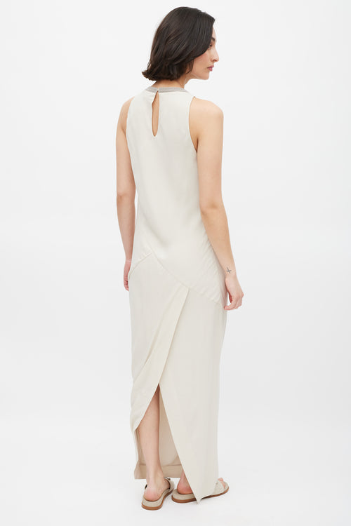 Brunello Cucinelli Beige Silk Monili Neck Dress