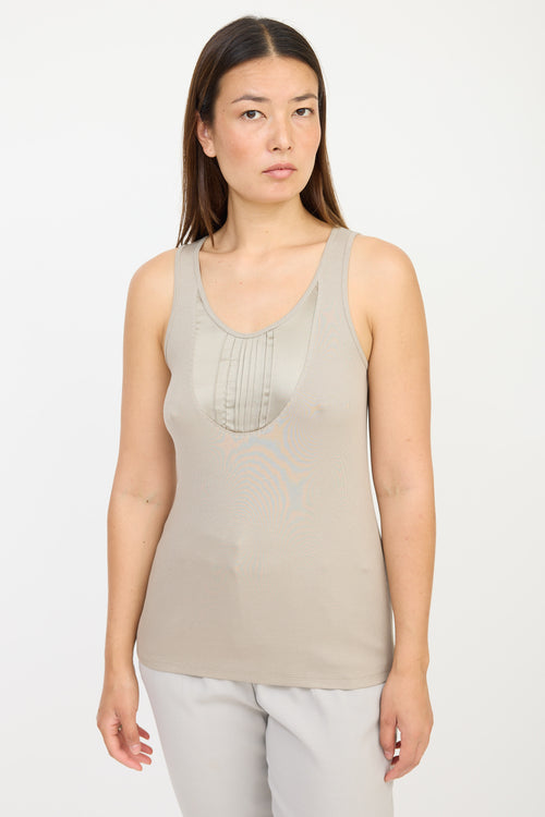 Brunello Cucinelli Beige Silk Pleated Ribbed Tank