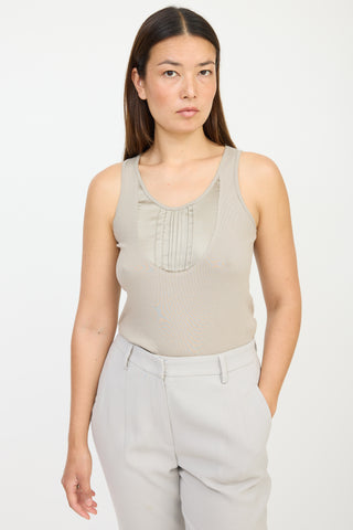 Brunello Cucinelli Beige Silk Pleated Ribbed Tank