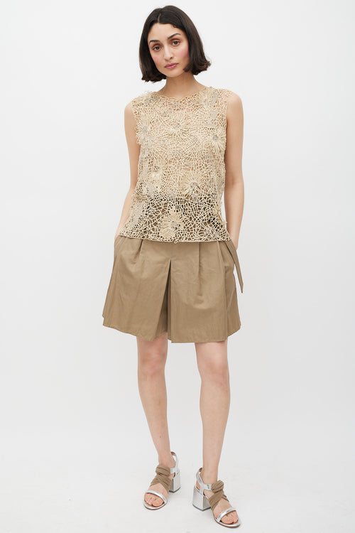 Brunello Cucinelli Beige 
Silver Floral Crocheted Monili Top