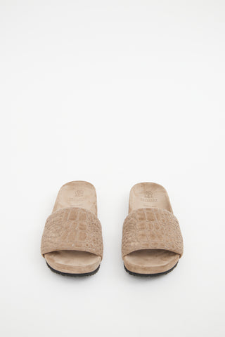 Brunello Cucinelli Beige Suede Slides