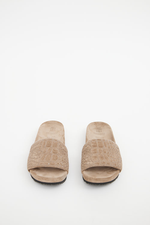 Brunello Cucinelli Beige Suede Slides