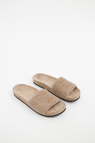 Brunello Cucinelli Beige Suede Slides