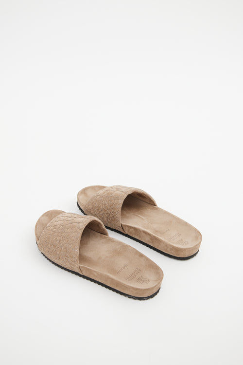 Brunello Cucinelli Beige Suede Slides