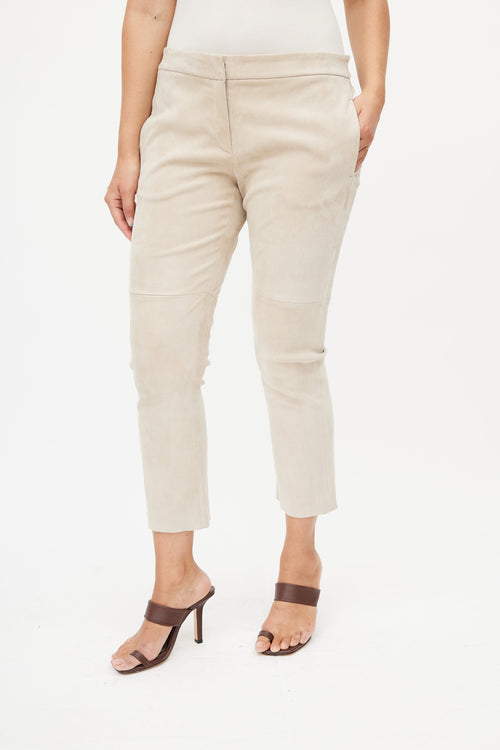 Brunello Cucinelli Beige Suede Cropped Trouser