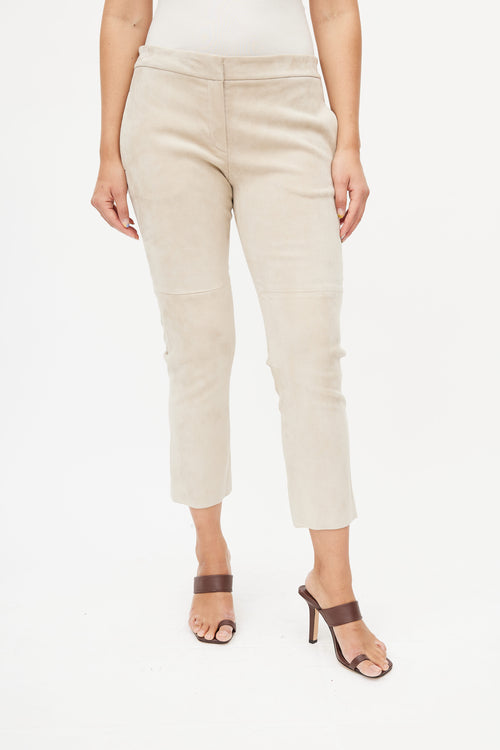 Brunello Cucinelli Beige Suede Cropped Trouser