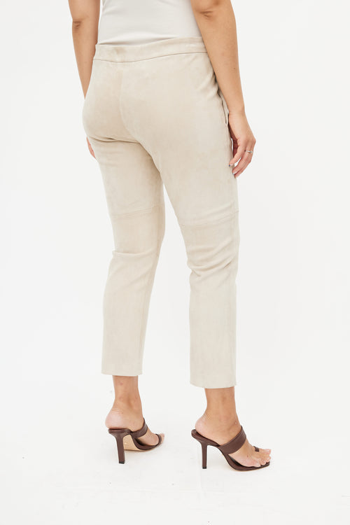 Brunello Cucinelli Beige Suede Cropped Trouser