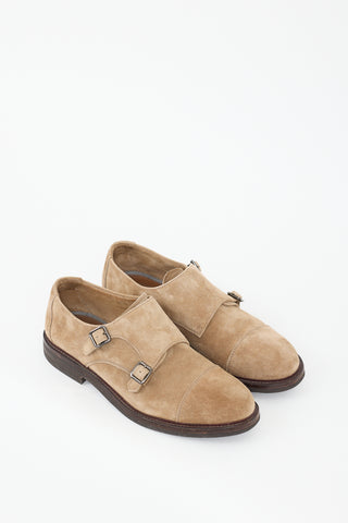 Brunello Cucinelli Beige Suede Monk Strap Derby