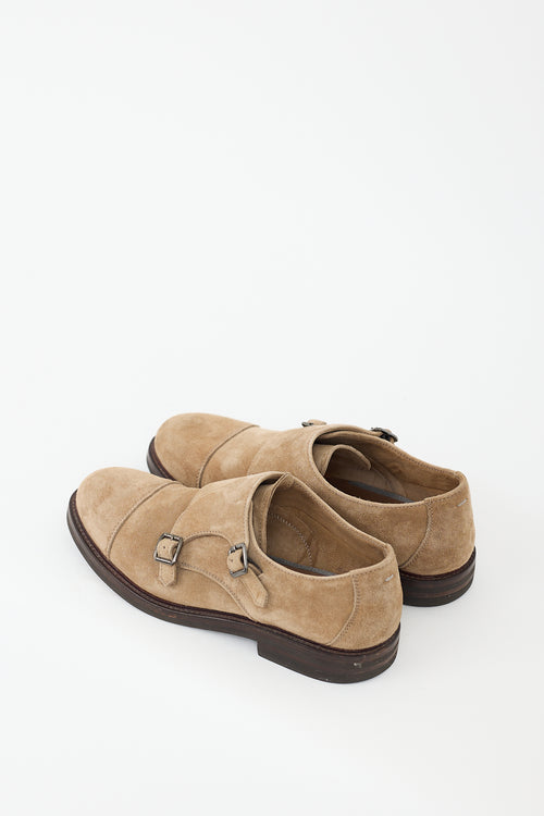 Brunello Cucinelli Beige Suede Monk Strap Derby