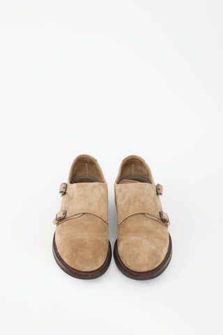 Brunello Cucinelli Beige Suede Monk Strap Derby