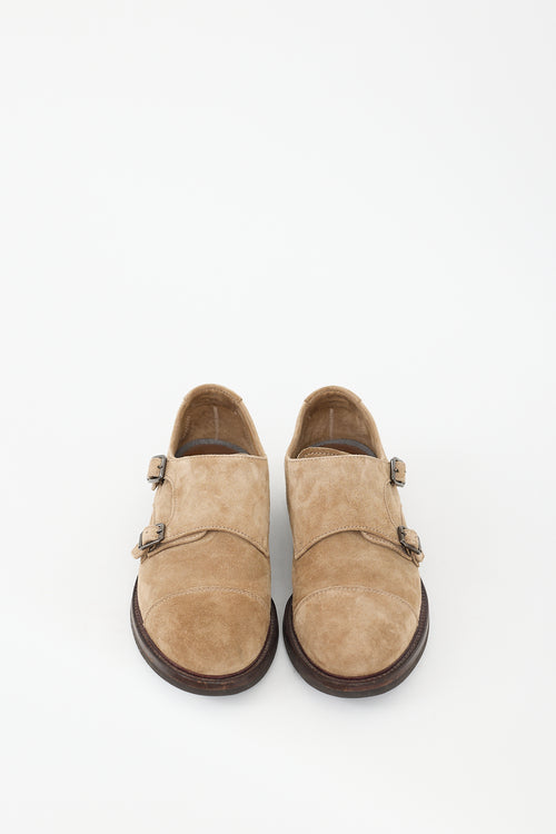 Brunello Cucinelli Beige Suede Monk Strap Derby