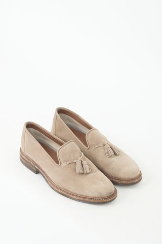 Brunello Cucinelli Beige Suede Tassel Loafer