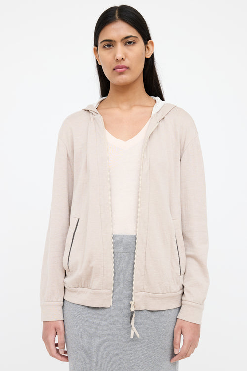 Brunello Cucinelli Beige Zip Up Pocket Sweater