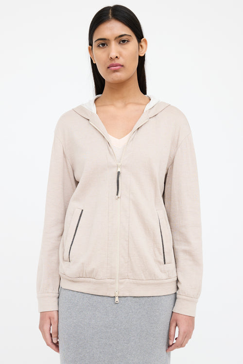 Brunello Cucinelli Beige Zip Up Pocket Sweater