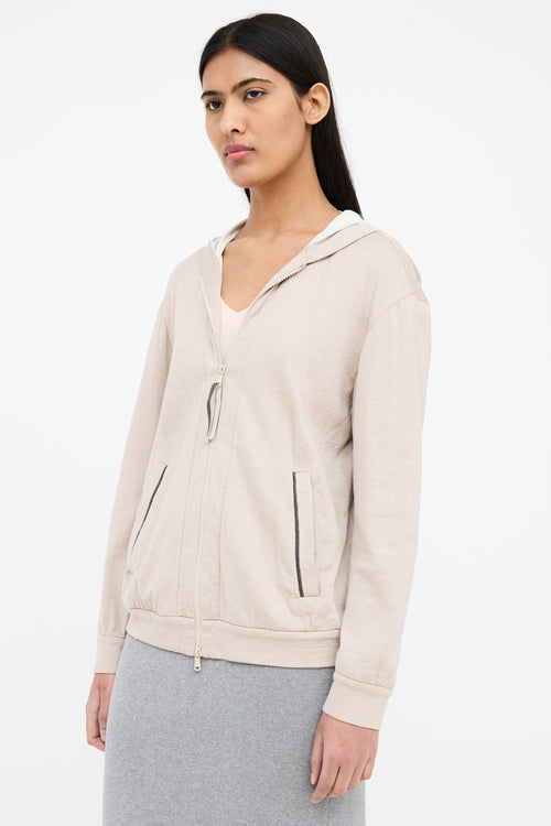 Brunello Cucinelli Beige Zip Up Pocket Sweater