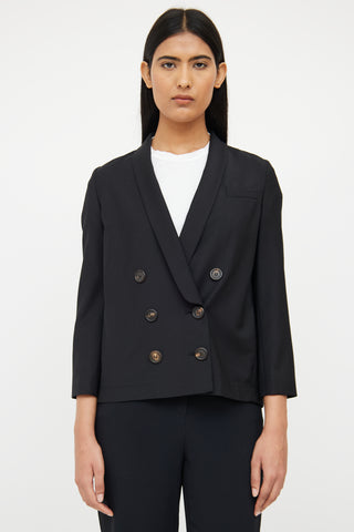 Brunello Cucinelli Black Wool Blend Double Breasted Blazer