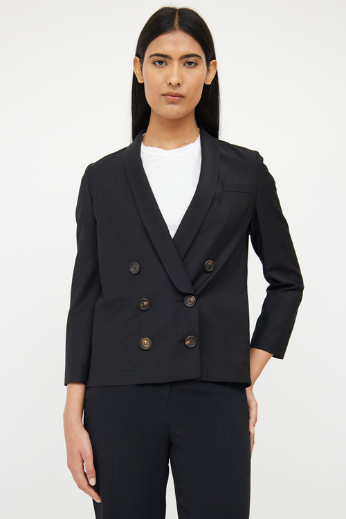 Brunello Cucinelli Black Wool Blend Double Breasted Blazer